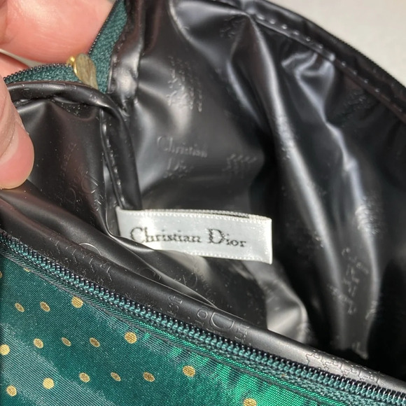 Vintage Dior Makeup Bag Clutch Green Polka Dots - Picture 4 of 10
